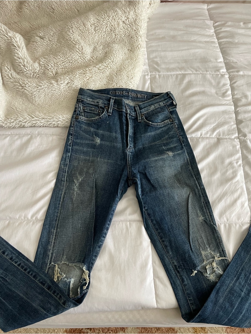 Citizens Of Humanity Distressed Dark Blue High Rise Jeans